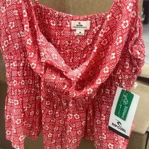 Rip Curl Women's Red and White Floral Blouse